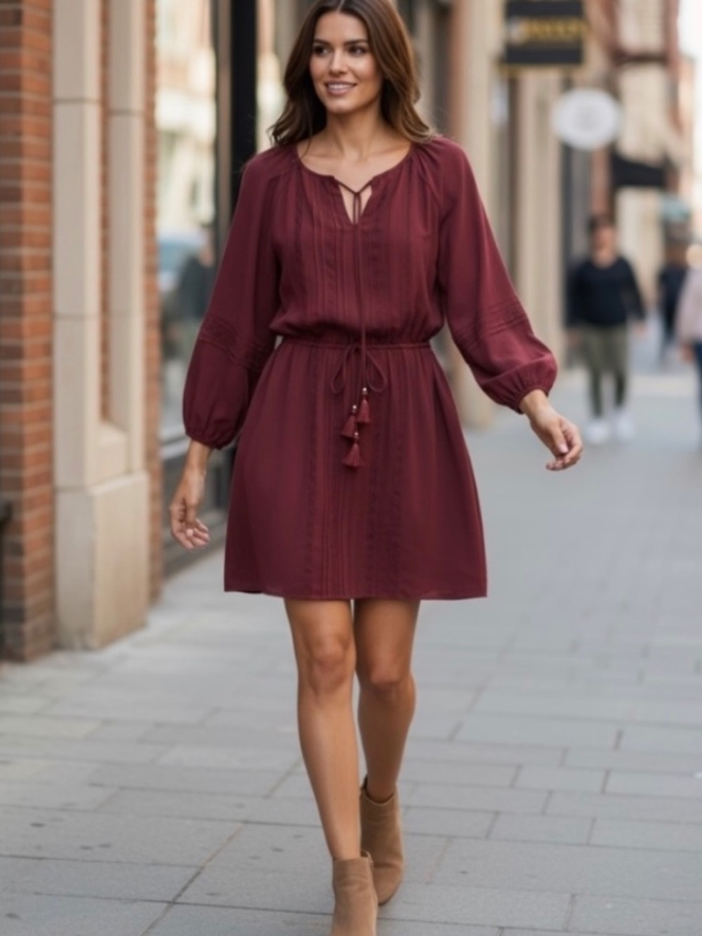 White House Black Market Burgundy Boho Dress Size Medium